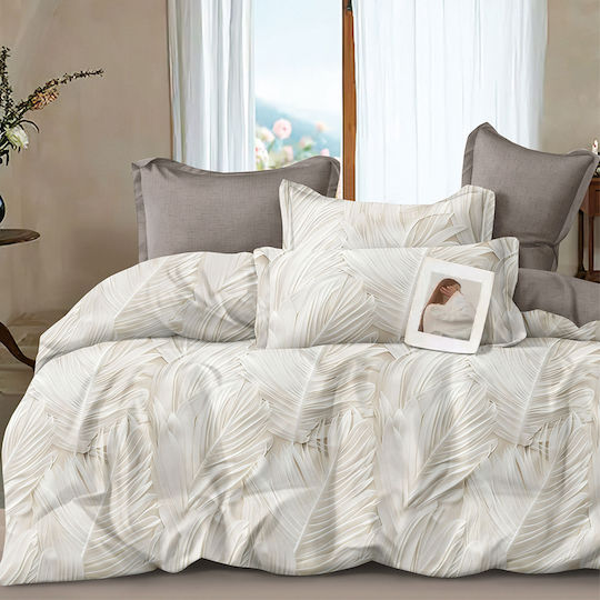 Ravelia Duvet Cover Set Cotton Satin Queen with 2 Pillowcases 230x250 Sateen Freya Ecru