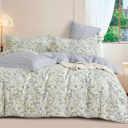 Ravelia Duvet Cover Set Cotton Satin Queen with 2 Pillowcases 230x250 Sateen Chloe Green