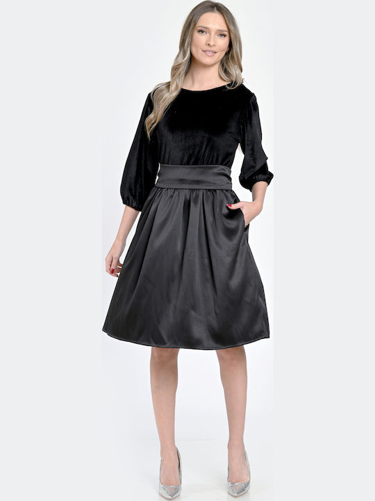 Rochie Midi de Seară din Catifea Neagră
