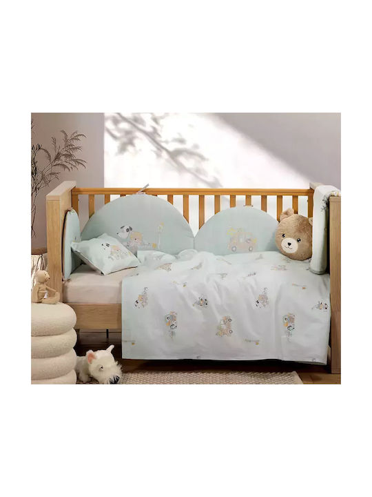 Nef-Nef Homeware Σετ Βρεφικά Σεντόνια Κούνιας Βαμβακερά Life In The City Τιρκουάζ 120x170εκ. 3τμχ