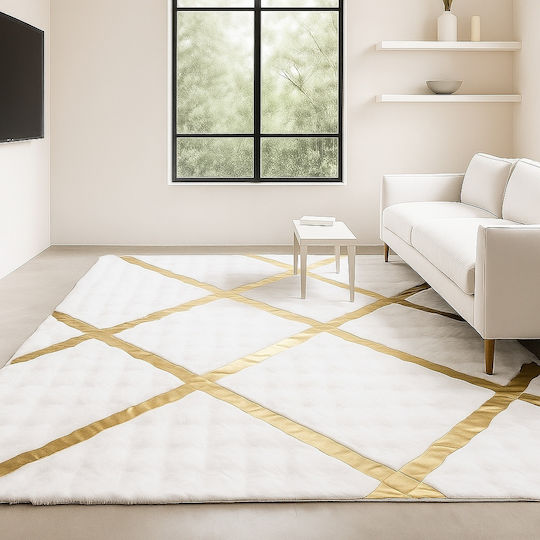 Saray Home Luxurius DSN05 Килим Правоъгълена Furry White-Gold