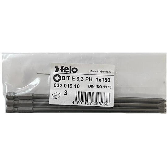Set 3 Pieces Industrial Series Philips Profile E6.3 PH1 150mm Screwdriver Bits