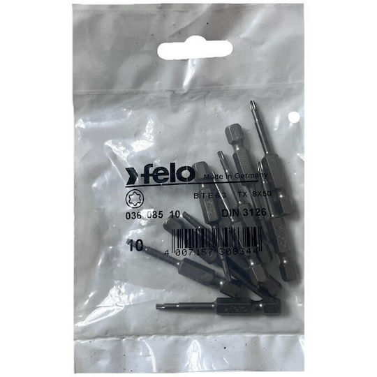 Set 10 Industrial Series Torx Screwdriver Bits E6.3 Tx8 50mm