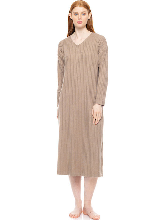 Pink Label Winter Women's Nightdress Sand
