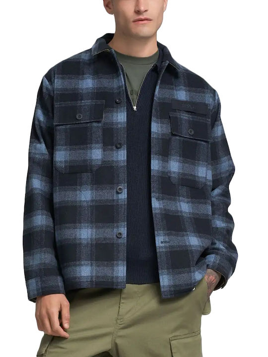 Μακρυμάνικo Overshirt σε Κανονική Γραμμή Καρό Μπλε