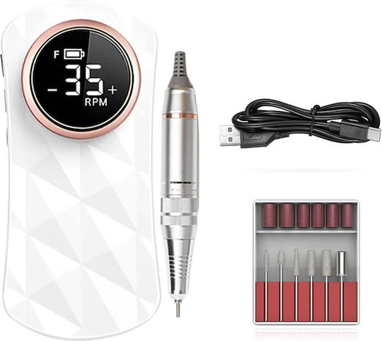 Portable Nail Drill Battery 12W White with 35000 Rotations per Minute