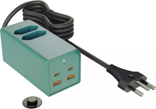 Allocacoc Power Strip 2 Positions with USB-A, USB-C and Cable 1.5m Green