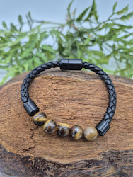 Leather Bracelet Tiger Eye Magnetic Clasp