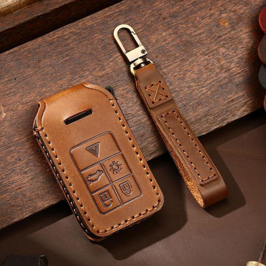 Volvo Xc60 Xc90 S90 5-Button C046 Crazy Horse Leder Autoschlüssel Schutzhülle Braun