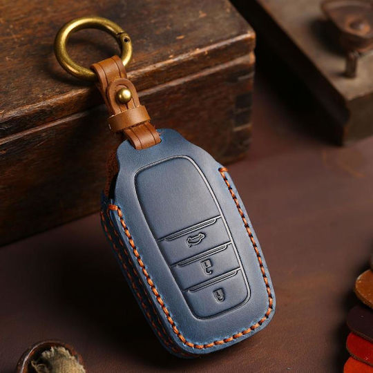 Toyota Corolla B111 Crazy Horse Leder-Schutzhülle für Autoschlüssel 3 Tasten Blau