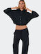 Cropped Women's Sweatshirt Jacket Hooded Black