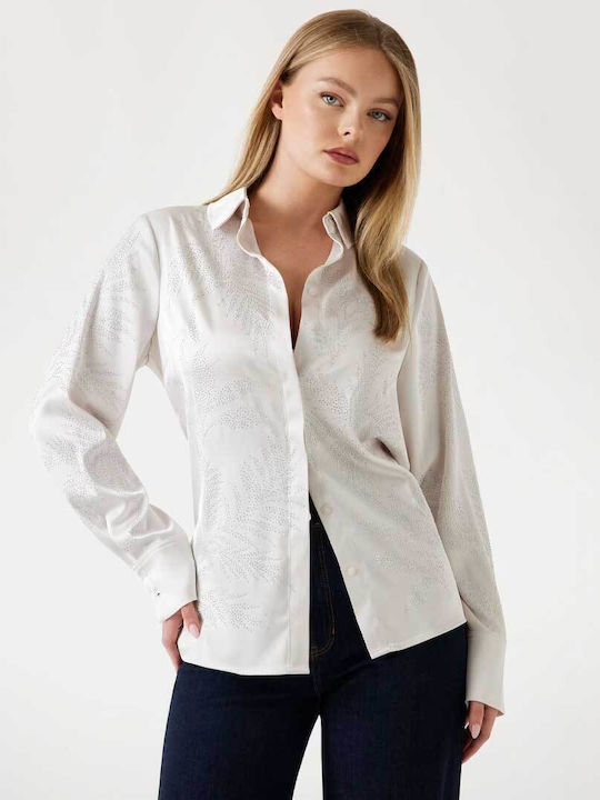 Guess Women's Satin Long Sleeve Shirt White W5YH40WFQC2-G9L9 | Skroutz.mt