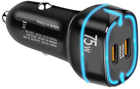Car Charger 75W Fast Charging with Ports: 2xType-C Black Color