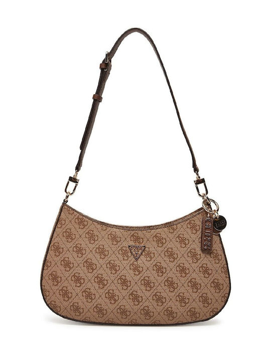 Guess Latte Logo Γυναικεία Τσάντα Ώμου Καφέ