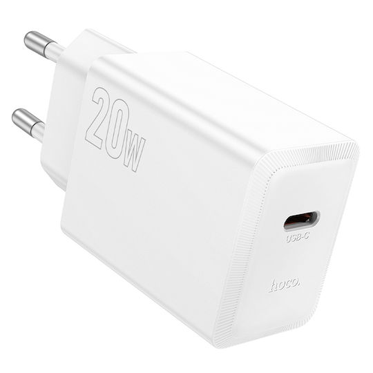Hoco Charger Without Cable with USB-C Port 20W Power Delivery Whites (N68 Nuevo)