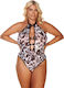 Bodysuit Plus Size Animal Print Cu Decupaj Șnururi Leopard