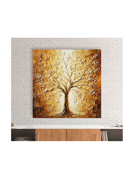 Πίνακας Ζωγραφικής Καμβά Gold Tree Leafs 90x90 Cm