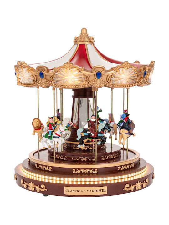 Iliadis Christmas Illuminated Decorative Carousel Brown with Electric with Music and Movement 33x30x30cm.