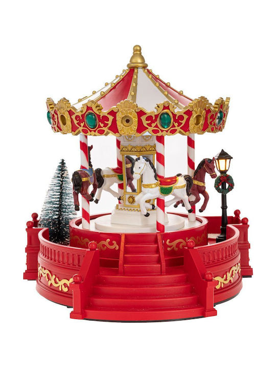 Iliadis Christmas Illuminated Decorative Carousel Red with Battery with Movement 23x22x20cm.
