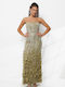 Summer Maxi Evening Dress Strapless Green