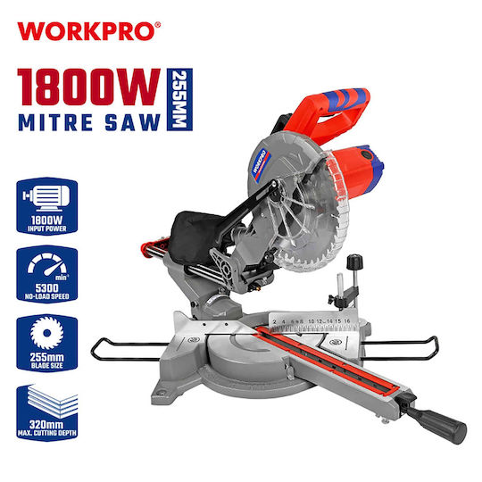 WorkPro Fierăstrău Cu Tăietor De Unghi La Rețea 1800W Glisant Diametru 255mm