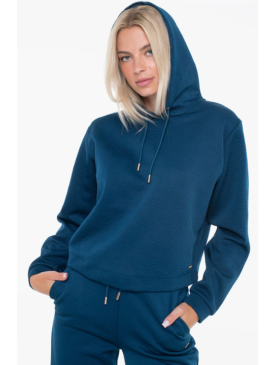 Guess Long Women's Sweatshirt Hooded Blue
