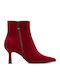 Leather Women's Ankle Boots with Medium Heel Red