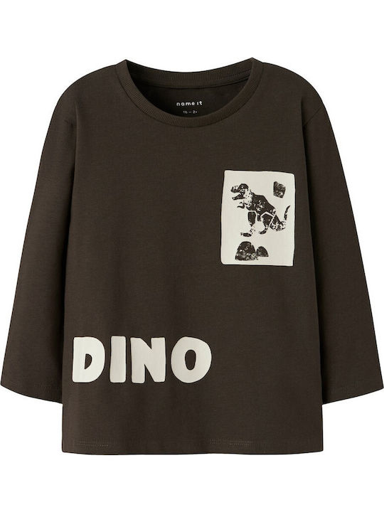 Kids' Shirt Long Sleeve Brown Dino