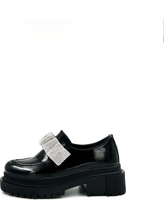 Lackleder Damen Loafers in Schwarz Farbe