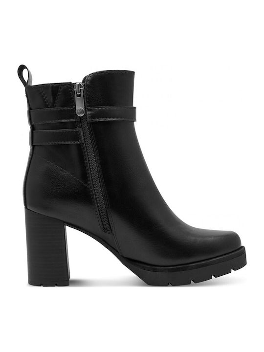 Leather Women's Ankle Boots with High Heel Black