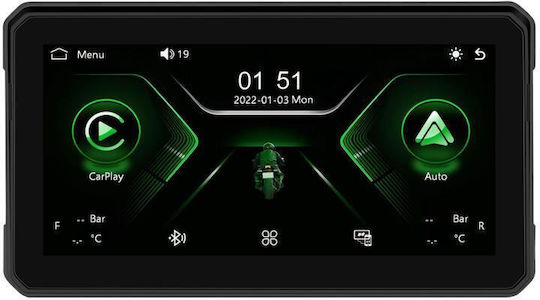 Ασύρματη Οθόνη Πλοήγησης Carplay Android Auto Μοτοσικλέτα 6 Ιντσών Μαύρη
