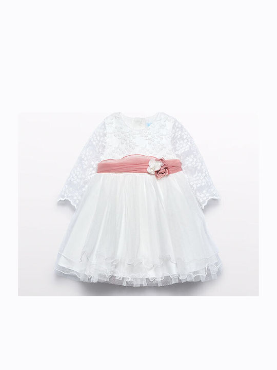 Mädchenkleid Langärmeliges Tüll Set aus 2 mit Zubehör Crem