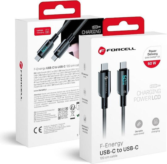 Forcell F-energy USB 2.0 Kabel USB-C männlich - USB-C 60W Schwarz 1.2m