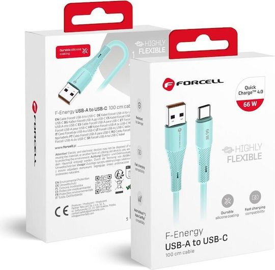 Forcell F-energy Редовна USB 2.0 Кабел USB-C мъжки - USB-A мъжки 66W Син 1м