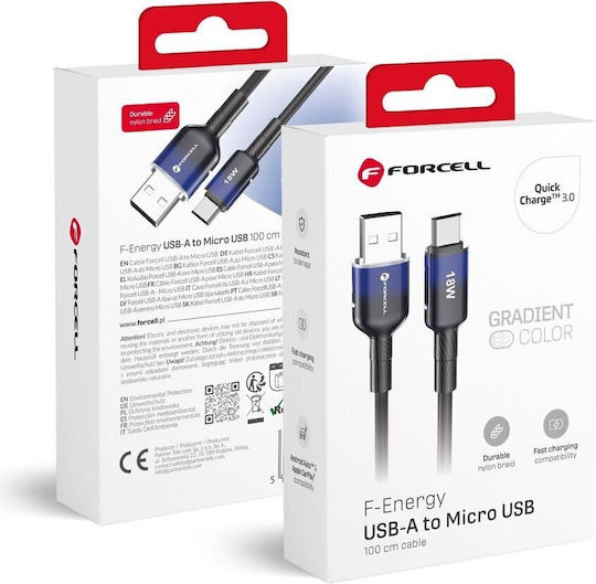 Forcell Regular USB 2.0 spre micro USB Cablu Negru 1m 1buc