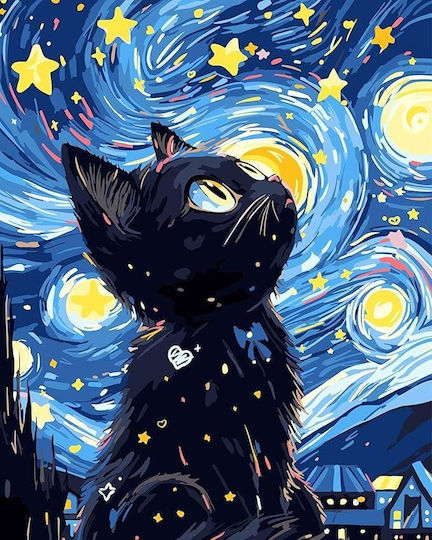 Olympus Diamond Painting "Cat Watches Starry Night" Mosaic "Kitten Watches Starry Night" 50x40