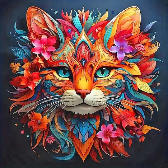 Olympus Diamond Painting "Cat Bright Colorful Patterns Flowers" Mosaic "Cat Bright Multicolored Patterns Flowers" 50x40