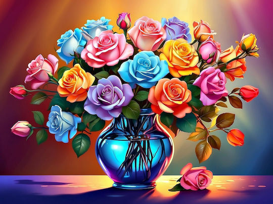 Olympus Diamond Painting "Bouquet Colorful Roses In A Vase" Mosaic "Bouquet Colorful Roses Vase" 40x30