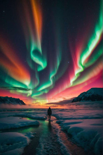 Olympus Diamantmalerei "Eisberge Wunderschöne Aurora Borealis Nordpol" Ψηφιδωτό Μωσαικό "Pegel Eisberge Wunderschöne Βόρειο Σέλας Βόρειος Πόλος" 40x30