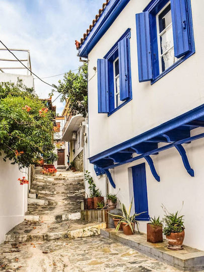 Olympus Diamond Painting "Beautiful House at Skopelos Greek Island in Sporades" Mosaic "House in the Beautiful Town of Skopelos Sporades" 40x30