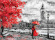 Olympus Diamond Painting "Couple in Love in Red at Big Ben" Mosaic "Couple in Love in Red in London Big Ben" 50x40