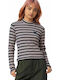 Women's Blouse Cotton Long Sleeve Striped Navy Blue