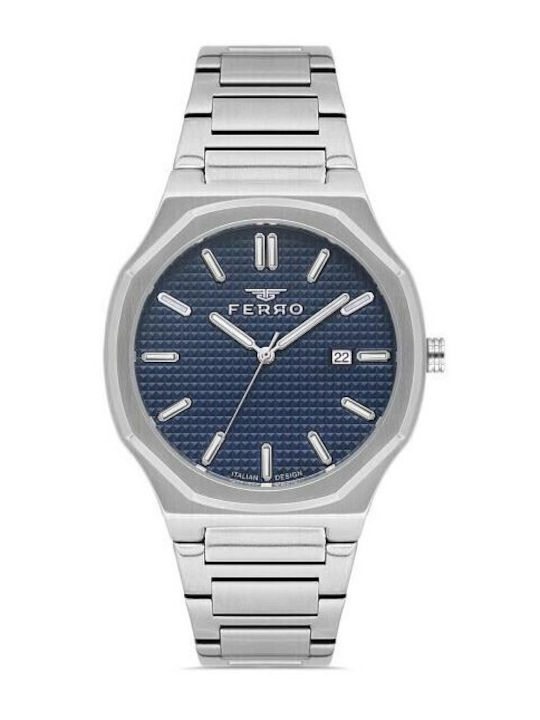 Ferro Men's Watch Battery with Silver Metal Bracelet