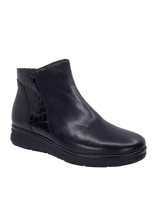 Leder Stiefeletten Damen Schwarz