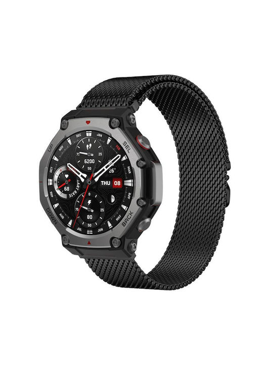 Wearable Strap Easy Click Parachute Buckle Milanese Stainless Steel Xiaomi Amazfit T-rex 3 Black