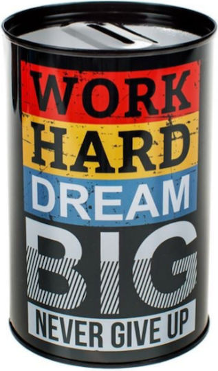 Κουμπαράς Μεταλλικός Μαύρος "work Hard Dream Big" 8x12cm