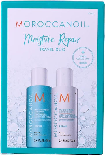 Moroccanoil Moisture Repair Travel Duo Hair Care Set Hydration for Damaged Hair with Shampoo & Conditioner 2 Pieces