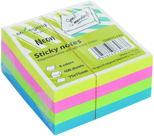 Enlegend Notizblöcke Selbstklebende Notizblöcke 75x75 400 Blatt 4 Farben Neon Smb75-nm Enlsmb75-nm