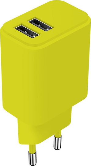 Setty Φορτιστής Χωρίς Καλώδιο με 2 Θύρες USB-A Lime (LSIM-AA-1211)