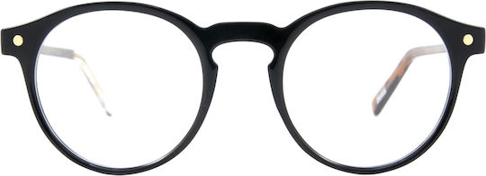 Snob Milano Dogui Vee Snv178 003z Unisex Acetate Prescription Eyeglass Frames Round Black Arms Brown Tortoise Magnetic Clip-On